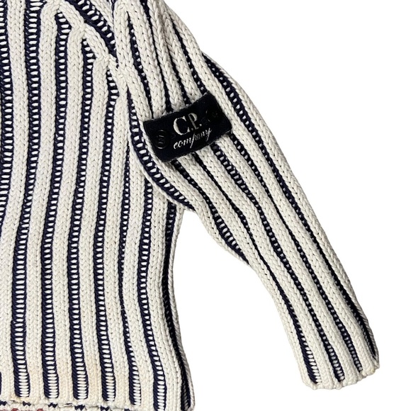 CP Company Logo‎ Patch Sweater Size 4 Black White Striped Long Sleeve Turtleneck - Picture 4 of 6